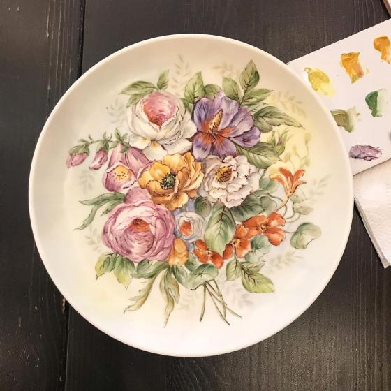 цветы и птицы тарелка фарфор