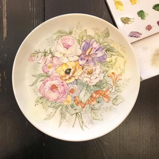 цветы, тарелка фарфор